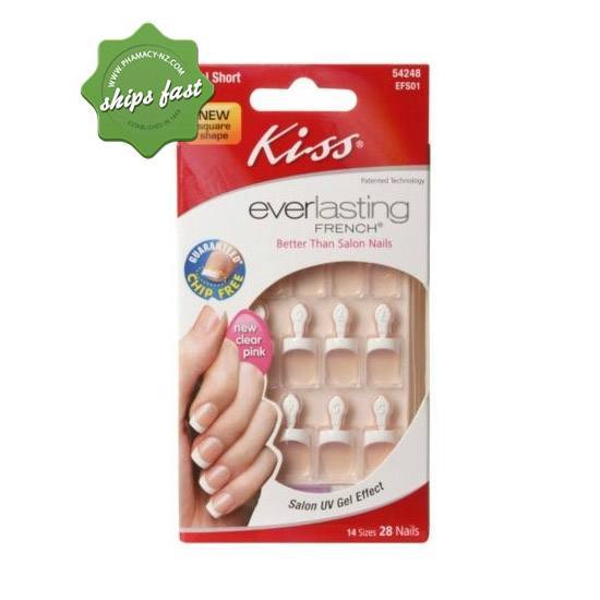 KISS EVERLASTING FRENCH GLUE ON NAILS SHORT LENGTH PINK 28s
