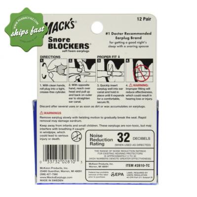 MACKS EAR PLUGS SNORE BLACK 32db