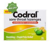 Codral Throat Lozenges Plus Anaesthetic Lime Lemon Lozenegs 16 Pack