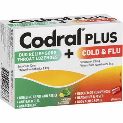 Codral Plus Duo Sore throat Plus Cold and Flu Tablets
