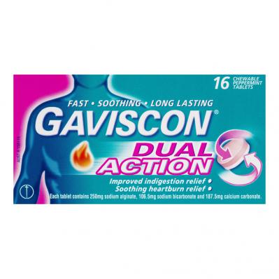 Gaviscon Dual Action Peppermint Chewable Tablets 16 Tablets