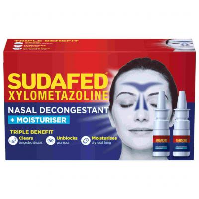 Sudafed Xylometazoline Decongestant plus Moisturiser Nasal Spray 10ml 2pack