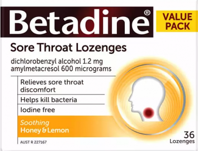 Betadine Sore Throat Lozenges Soothing Honey & Lemon 36pk