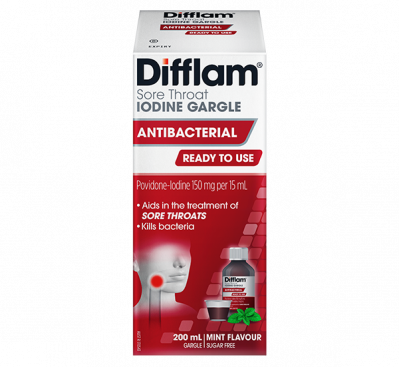Difflam Ready To Use Sore Throat Gargle With Iodine 200ml