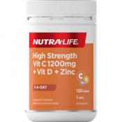 Nutra-Life High Strength Vitamin C 1200mg + Vitamin D + Zinc 120 Tablets